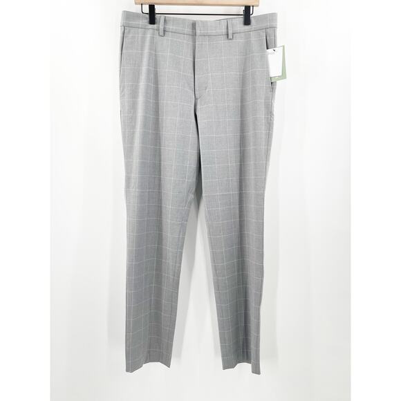 H&M Pants Men’s Size 33 Slim Fit NWT Gray Grid Business Casual Office Work - Picture 1 of 16